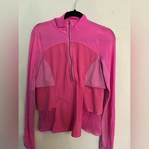 Pink‎ ruffle lululemon Sun Runner hybrid Pullover pit to pit 18. Approx size 6.